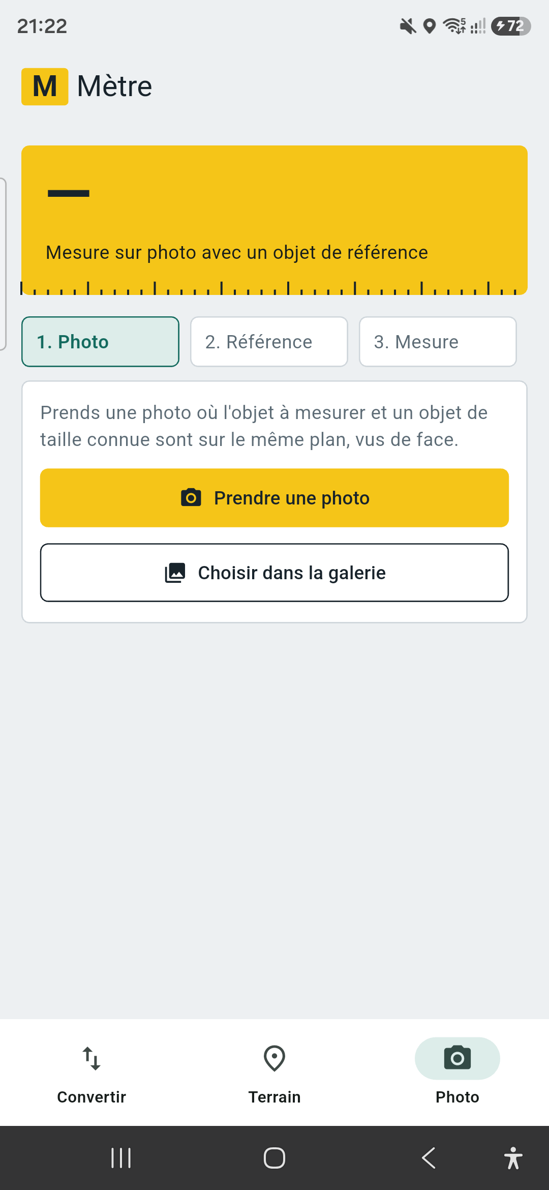 Écran Photo de Mètre : mesure sur photo à partir d'un objet de référence